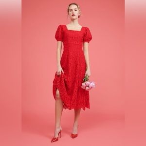 NWOT Rachel Parcell red puff sleeve lace midi dress